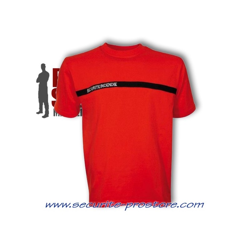 T-shirt Sécurité Incendie rouge Bande Noire